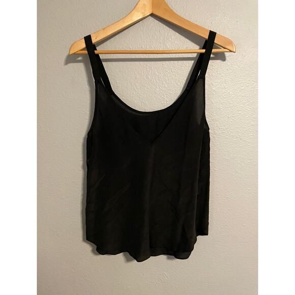 Friend of Mine Womens Camisole Large Black Silk Satin V Neck Strappy Boxy READ - Picture 1 of 8